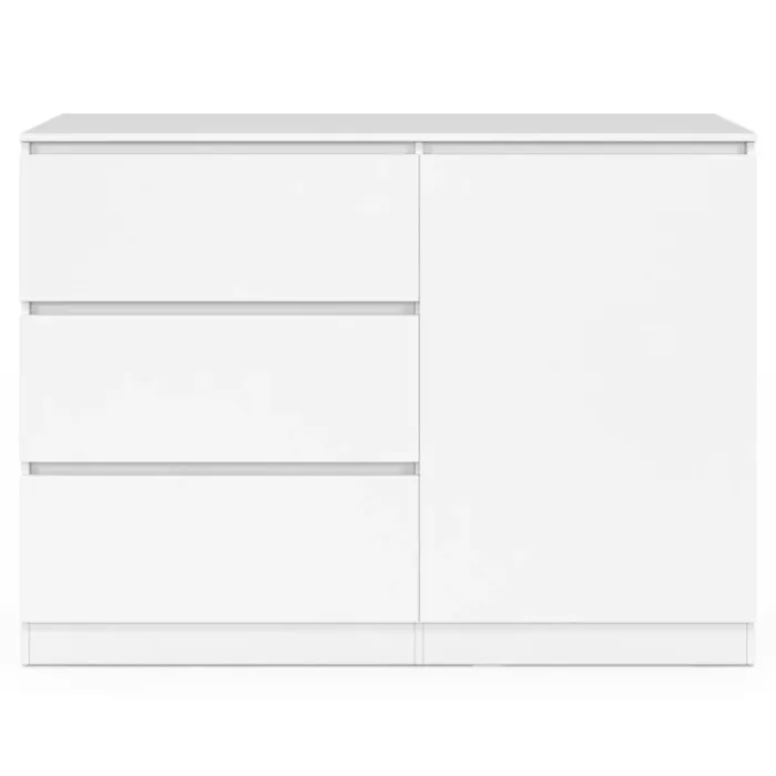 Commode 3 tiroirs + 1 porte 110 cm bois blanc