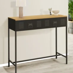 Console bois et métal 1 tiroir design industriel