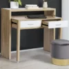 Console bureau extensible blanc et imitation hêtre