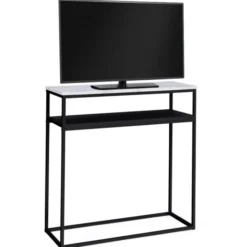 Console imitation marbre et bois noir pied métal
