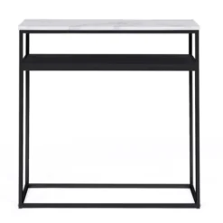 Console imitation marbre et bois noir pied métal