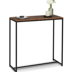 Console industrielle bois effet vieilli et métal noir