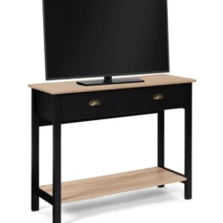 Console style campagne chic 2 tiroirs bois et noir