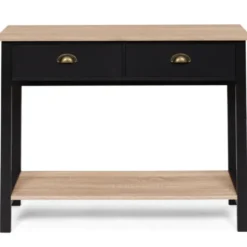 Console style campagne chic 2 tiroirs bois et noir