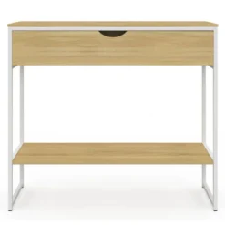Console 1 tiroir et 1 étagère design industriel bois et métal blanc
