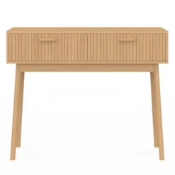 Console 2 tiroirs JULIETTE lattes tasseau bois coloris chêne