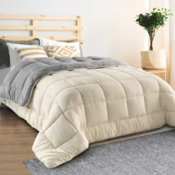 Couette polaire biface 140x200 gris et crème
