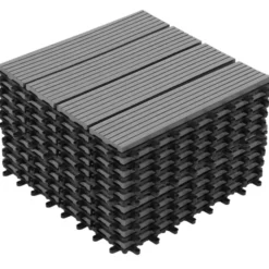 10 dalles de terrasse clipsables 30x30 cm en bois composite gris