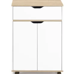 Desserte de cuisine bois blanc avec 1 grand placard + 1 tiroir