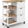 Desserte de cuisine 3 paniers + 1 plateau amovibe blanc et effet hêtre L 76 cm