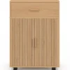 Desserte de cuisine placard avec tiroir effet lattes tasseau bois L.60 cm