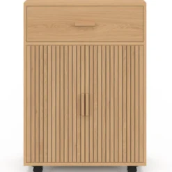 Desserte de cuisine placard avec tiroir effet lattes tasseau bois L.60 cm