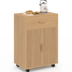Desserte de cuisine placard avec tiroir effet lattes tasseau bois L.60 cm