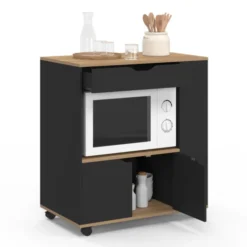 Desserte micro-onde placard tiroir épices noir
