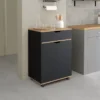 Desserte à roulettes bois noir et plateaux façon hêtre 60 cm