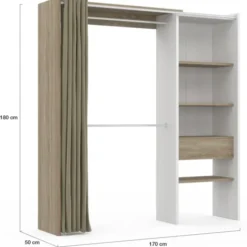 Dressing blanc et bois extensible grande capacité de rangement