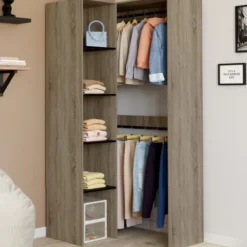 Dressing d’angle modulable de L. 90/127 cm avec double penderie et étagères