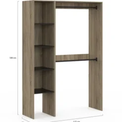 Dressing d’angle modulable de L. 90/127 cm avec double penderie et étagères