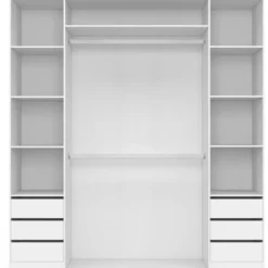 Dressing double 185 x 55 x 200 cm avec étagères + double penderie + 6 tiroirs blanc