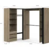 Dressing extensible d'angle 200 x 150 x 180 cm hêtre avec penderies + tiroirs + étagères + rideaux noirs