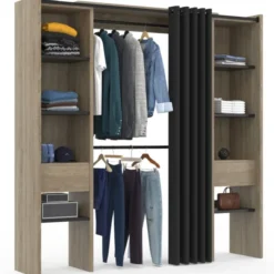 Dressing extensible double en bois avec rideau noir