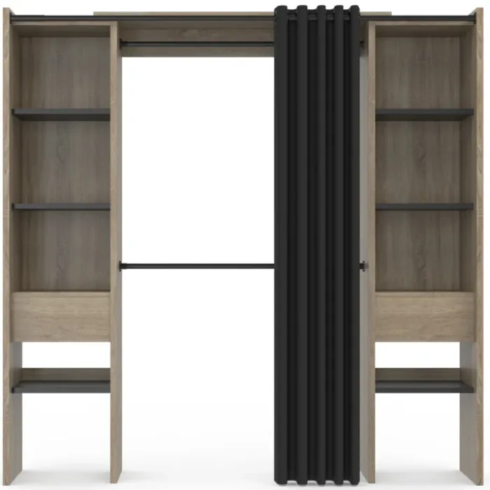 Dressing extensible double en bois avec rideau noir