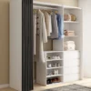 Dressing extensible 120/170 x 50 x 180 cm blanc avec 4 tiroirs + étagères + penderie + rideau gris