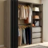 Dressing extensible 120/170 x 50 x 180 cm hêtre avec 3 tiroirs + étagères + double penderie + rideau noir