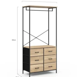 Dressing penderie industrielle avec 6 bacs en tissu bois et noir
