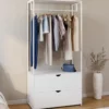 Dressing penderie 2 tiroirs bois blanc et métal blanc L. 80 cm