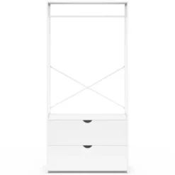Dressing penderie 2 tiroirs bois blanc et métal blanc L. 80 cm