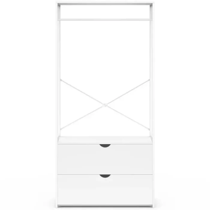 Dressing penderie 2 tiroirs bois blanc et métal blanc L. 80 cm