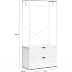 Dressing penderie 2 tiroirs bois blanc et métal blanc L. 80 cm