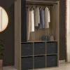 Dressing penderie 104 x 50 x 172 cm hêtre avec rideau noir et 6 boites de rangement