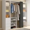 Dressing XXL extensible 120/180 cm blanc avec tiroirs + étagères + penderie + rideau gris