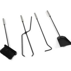 Ensemble d'accessoires de cheminée noir inox avec support