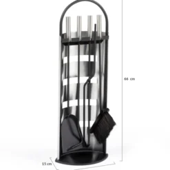 Ensemble d'accessoires de cheminée noir inox avec support