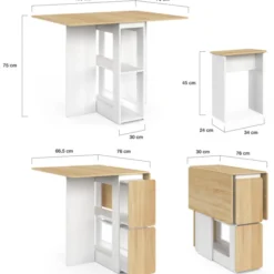 Ensemble table console pliable 2-4 personnes bois blanc et plateau façon hêtre avec 4 tabourets