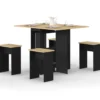 Ensemble table console pliable 2-4 personnes bois noir et plateau façon hêtre avec 4 tabourets