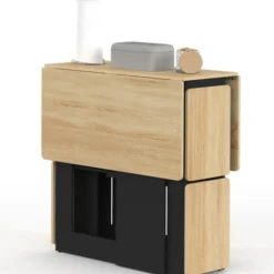 Ensemble table console pliable 2-4 personnes bois noir et plateau façon hêtre avec 4 tabourets