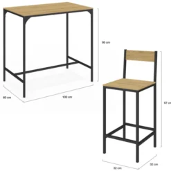 Ensemble table de bar et 4 chaises de bar industrielles
