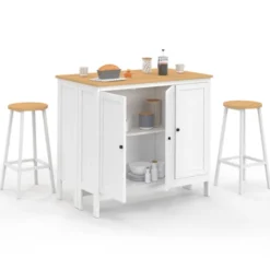 Ensemble table de bar ilot et 2 tabourets bois blanc plateau façon hêtre