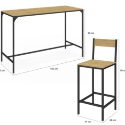 Ensemble table et 6 chaises hautes de bar au design industriel