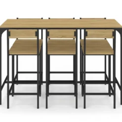 Ensemble table et 6 chaises hautes de bar au design industriel