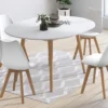 Ensemble table à manger extensible ronde blanc pied bois 110 - 150 cm et 4 chaises blanches