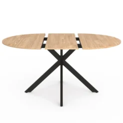 Ensemble table à manger extensible ronde bois et noir 110-150 cm et 4 chaises velours beige
