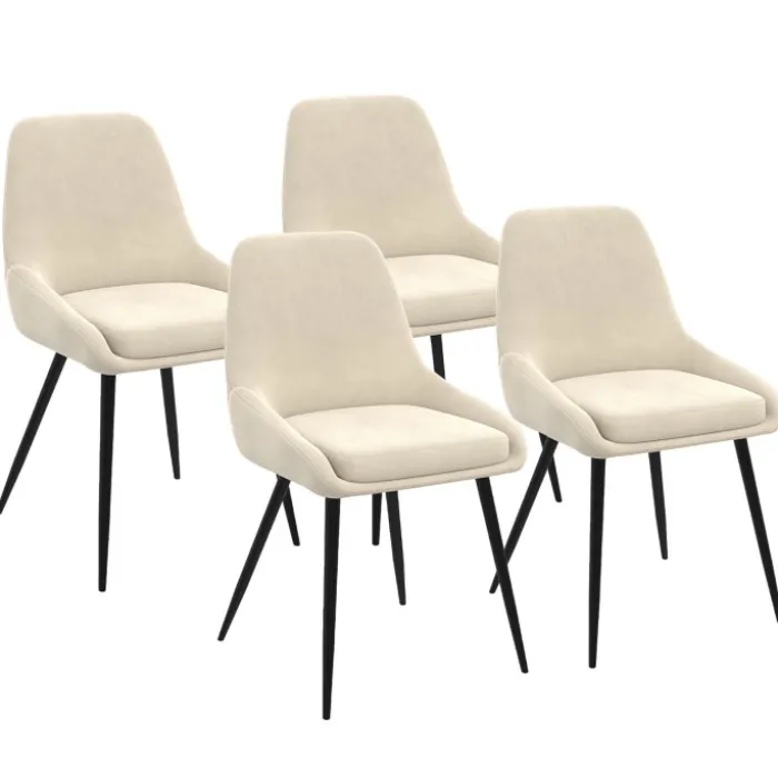 Ensemble table à manger extensible ronde bois et noir 110-150 cm et 4 chaises velours beige