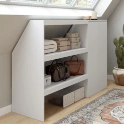 Ensemble étagère 2 niveaux + armoire 2 portes sous pente blanc