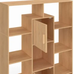 Etagère bibliothèque avec 11 compartiments et 2 cases effet lattes 143 cm