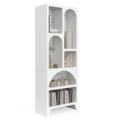 Etagère bibliothèque 6 compartiments style organique bois blanc
